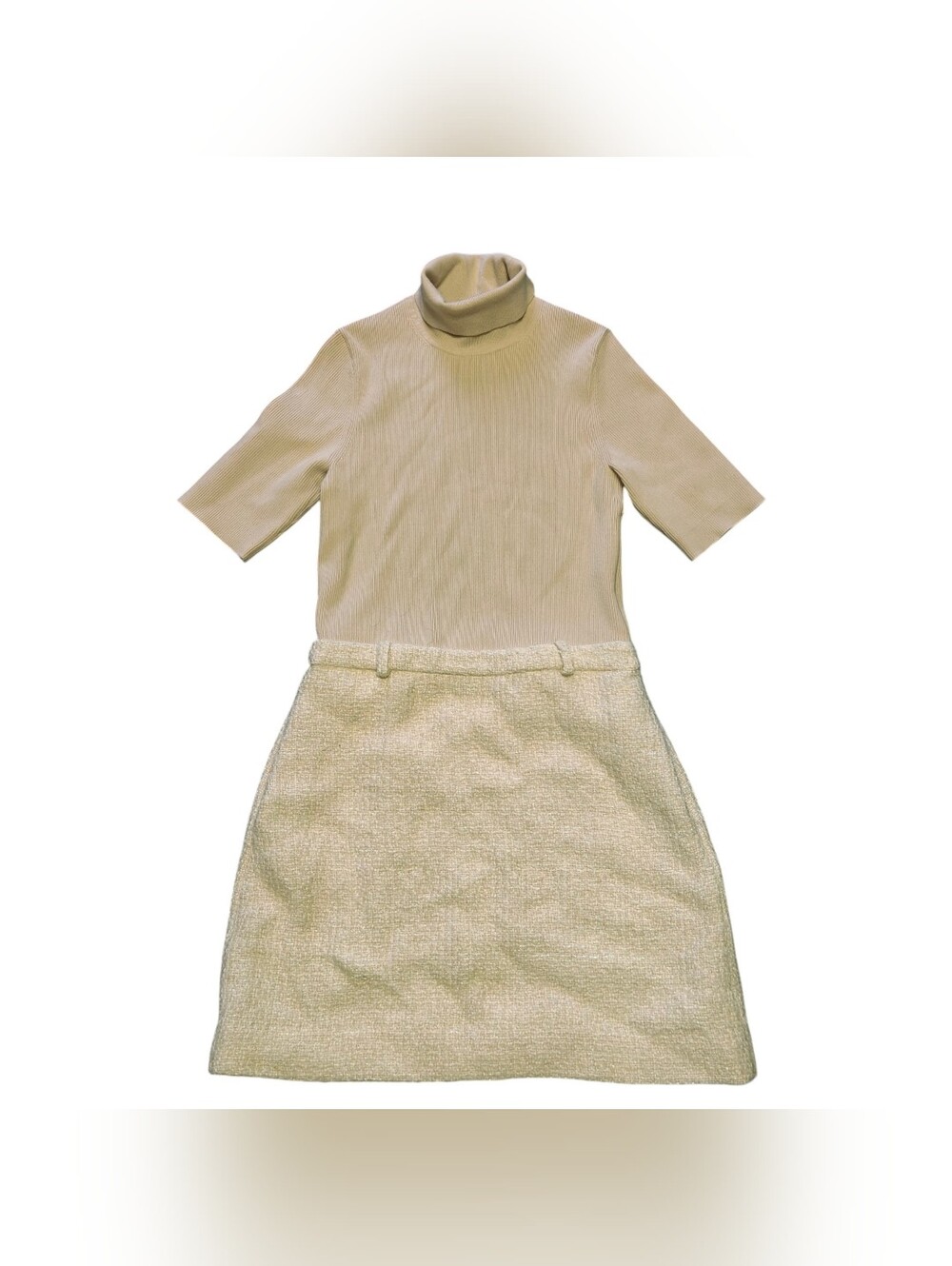 THEORY Canvas Utility Wool Beige Knit Combo Dress With Pockets Size M